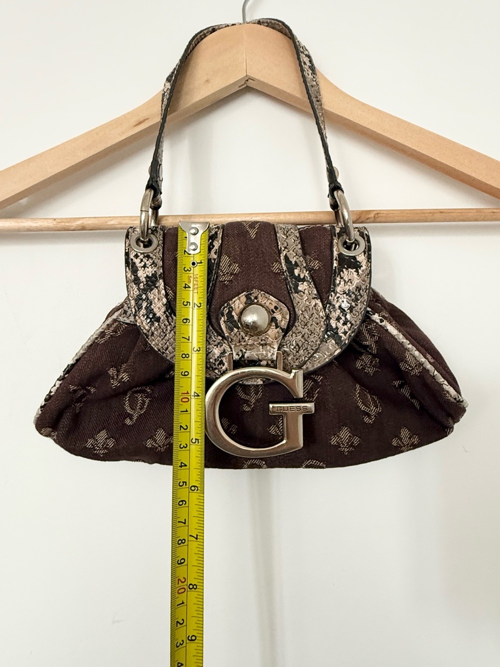 Vintage Y2K Guess Brown Monogram Python Trim Shoulder Bag | ASO Tell Me Lies - Picture 9 of 9